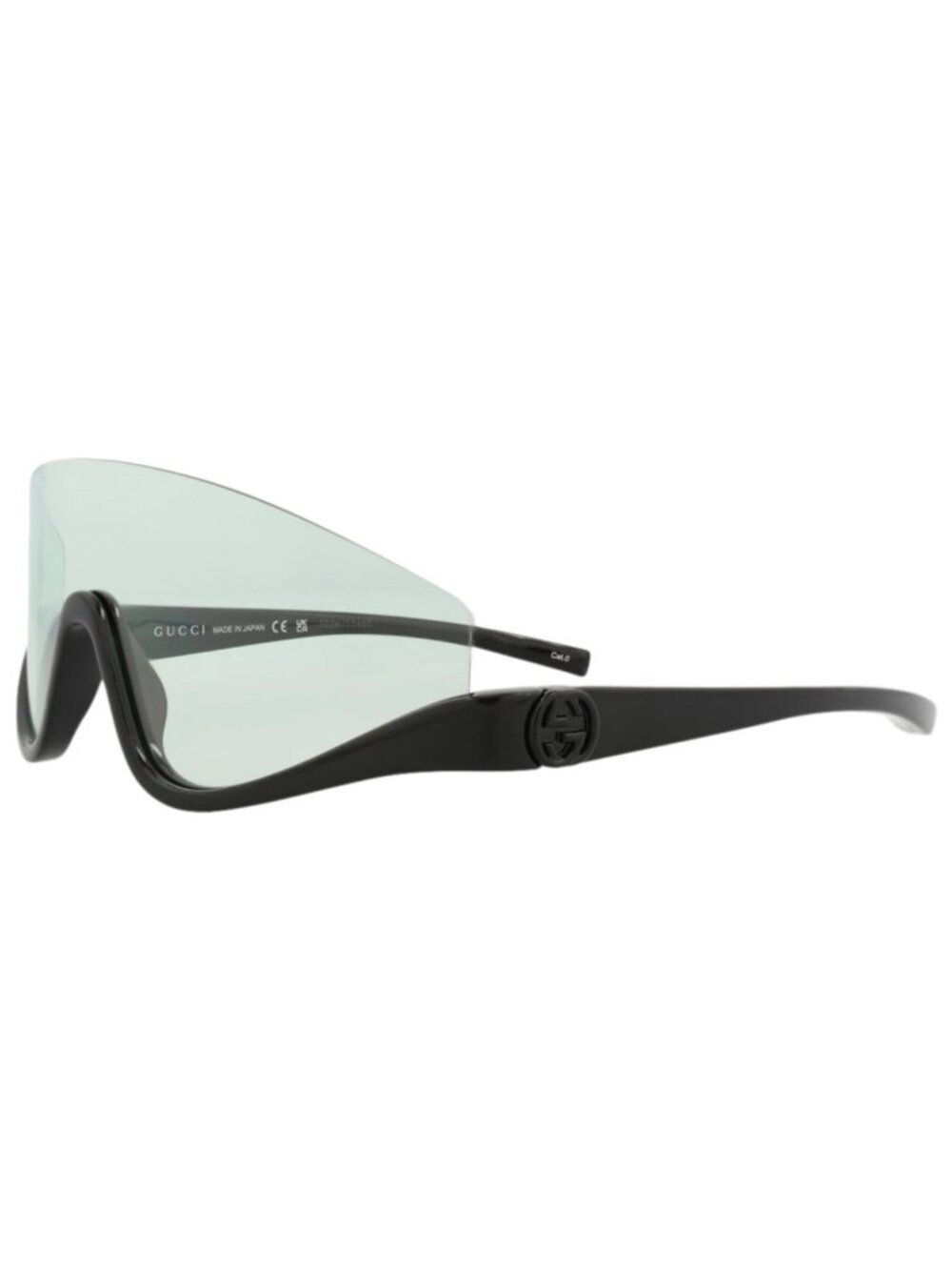 New Gucci Women's Sunglasses Shield Wrap Injection Frame Black Black Green